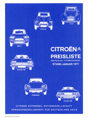 Preisliste 1971 - Deckblatt
